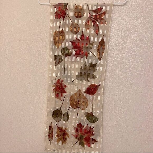 Unique semi sheer silky fall leaves print pattern scarf wrap 13x58 - Picture 1 of 4